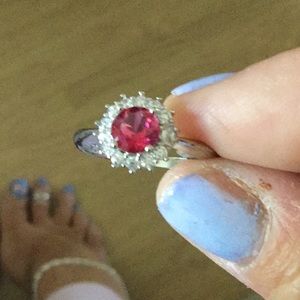 9.25 Sterling silver read gemstone with white